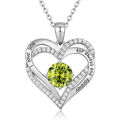 925 Sterling Silver Heart Pendant Necklace with 2ct Moissanite in 12 Colors - Rhodium Plated Casual Cross Chain Jewelry for Women