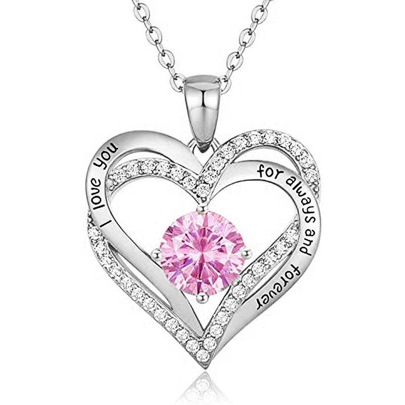 925 Sterling Silver Heart Pendant Necklace with 2ct Moissanite in 12 Colors - Rhodium Plated Casual Cross Chain Jewelry for Women