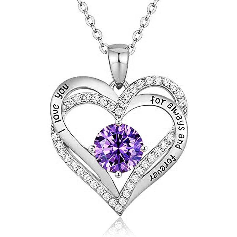 925 Sterling Silver Heart Pendant Necklace with 2ct Moissanite in 12 Colors - Rhodium Plated Casual Cross Chain Jewelry for Women