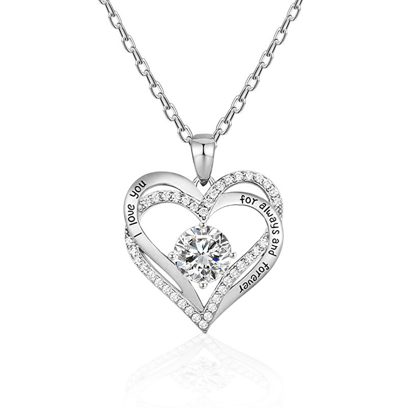 925 Sterling Silver Heart Pendant Necklace with 2ct Moissanite in 12 Colors - Rhodium Plated Casual Cross Chain Jewelry for Women
