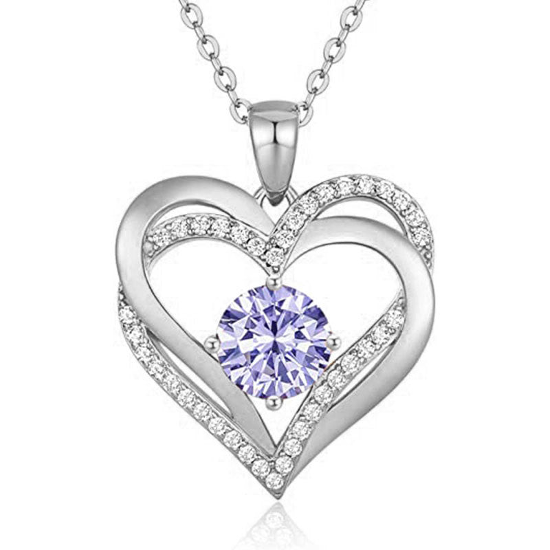 925 Sterling Silver Heart Pendant Necklace with 2ct Moissanite in 12 Colors & Cross Chain - Rhodium Plated Women's Luxury Jewelry