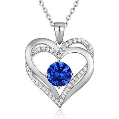 925 Sterling Silver Heart Pendant Necklace with 2ct Moissanite in 12 Colors & Cross Chain - Rhodium Plated Women's Luxury Jewelry