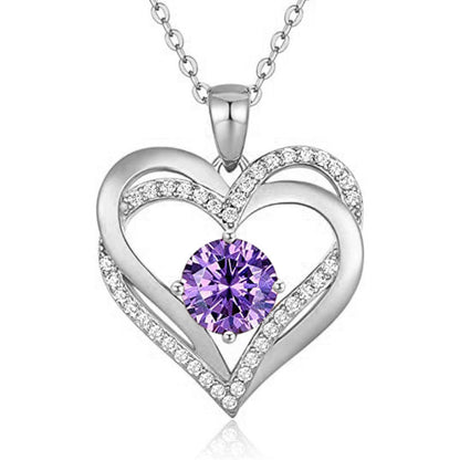 925 Sterling Silver Heart Pendant Necklace with 2ct Moissanite in 12 Colors & Cross Chain - Rhodium Plated Women's Luxury Jewelry