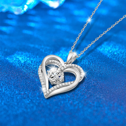 925 Sterling Silver Heart Pendant Necklace with 2ct Moissanite in 12 Colors & Cross Chain - Rhodium Plated Women's Luxury Jewelry