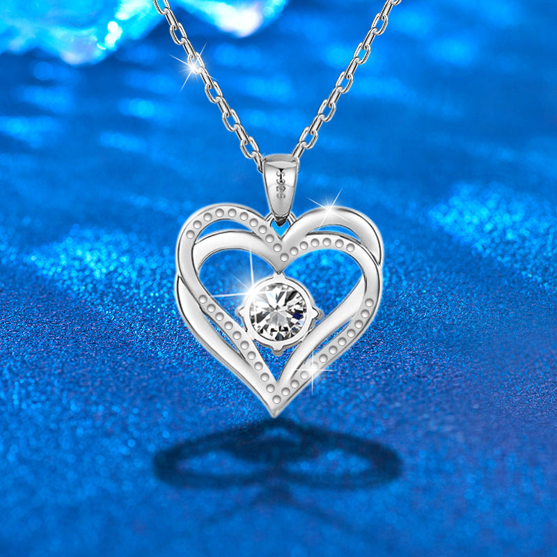 925 Sterling Silver Heart Pendant Necklace with 2ct Moissanite in 12 Colors & Cross Chain - Rhodium Plated Women's Luxury Jewelry
