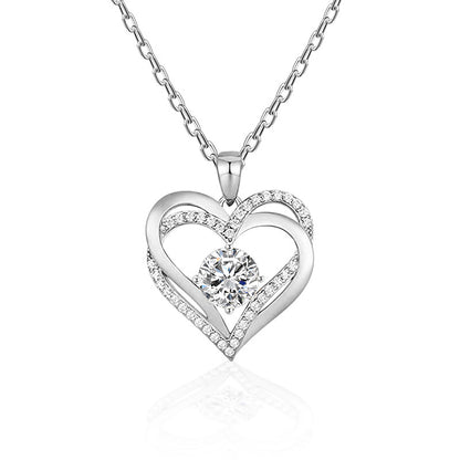 925 Sterling Silver Heart Pendant Necklace with 2ct Moissanite in 12 Colors & Cross Chain - Rhodium Plated Women's Luxury Jewelry