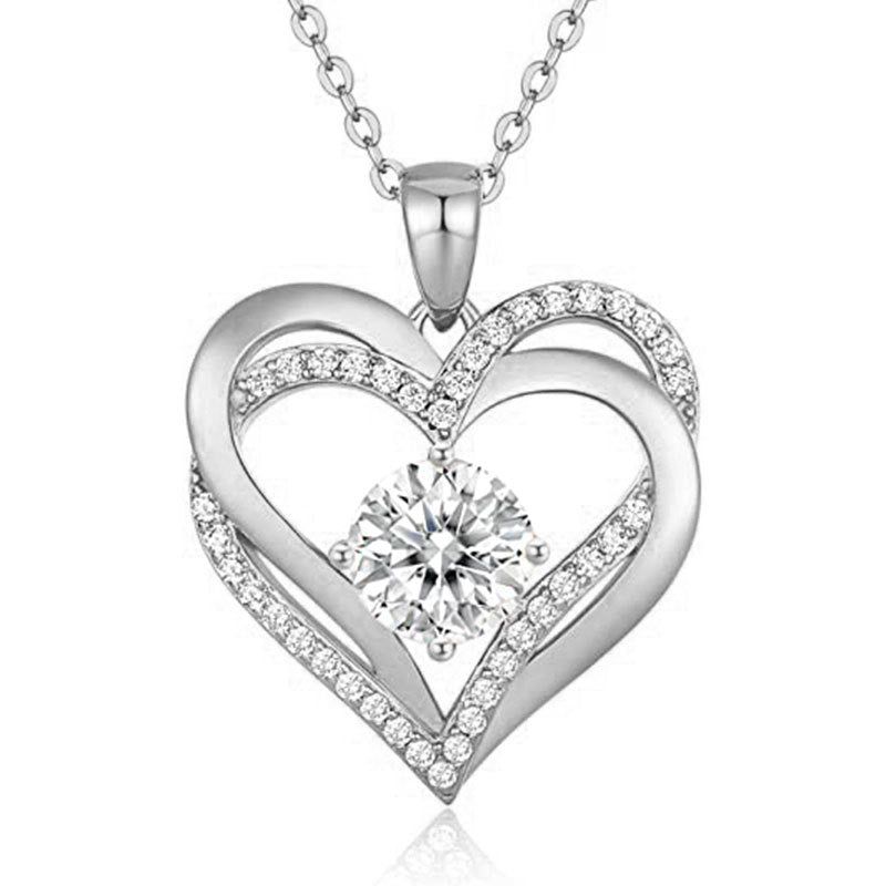 925 Sterling Silver Heart Pendant Necklace with 2ct Moissanite in 12 Colors & Cross Chain - Rhodium Plated Women's Luxury Jewelry