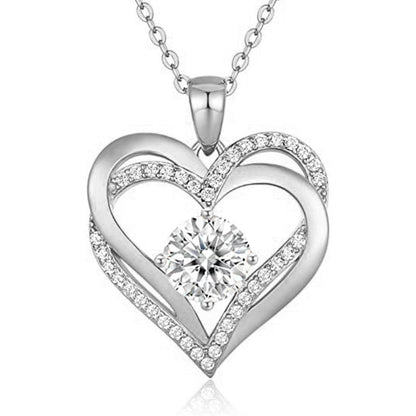 925 Sterling Silver Heart Pendant Necklace with 2ct Moissanite in 12 Colors & Cross Chain - Rhodium Plated Women's Luxury Jewelry