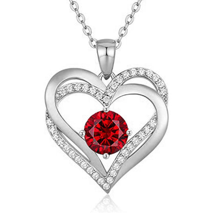 925 Sterling Silver Heart Pendant Necklace with 2ct Moissanite in 12 Colors & Cross Chain - Rhodium Plated Women's Luxury Jewelry