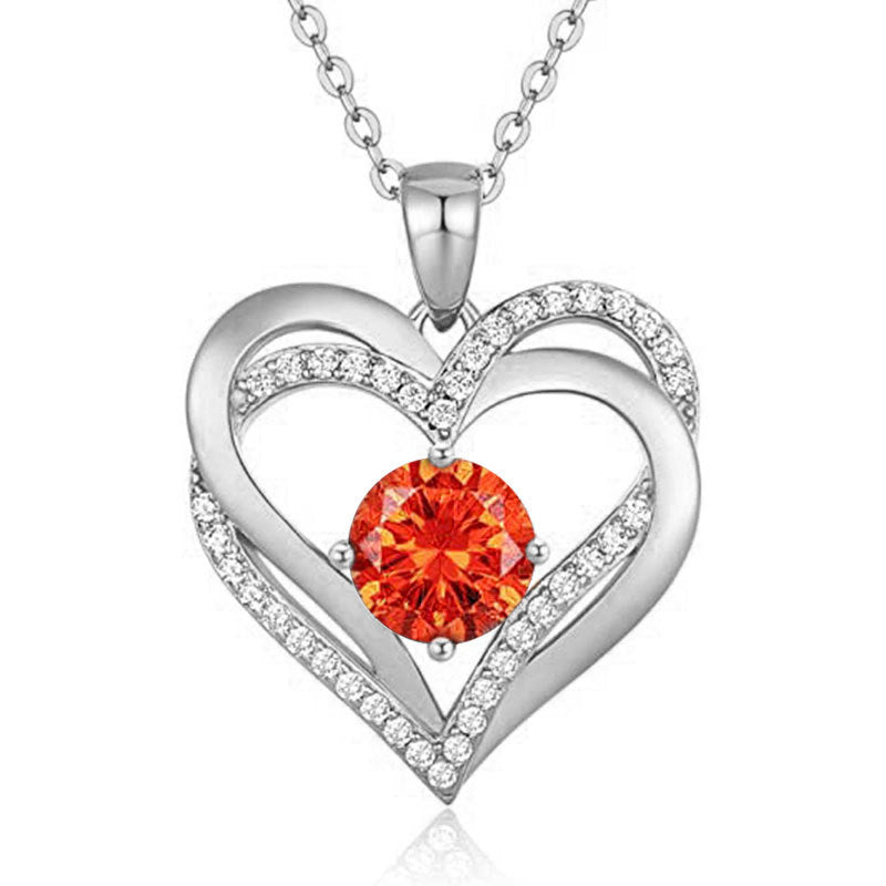 925 Sterling Silver Heart Pendant Necklace with 2ct Moissanite in 12 Colors & Cross Chain - Rhodium Plated Women's Luxury Jewelry