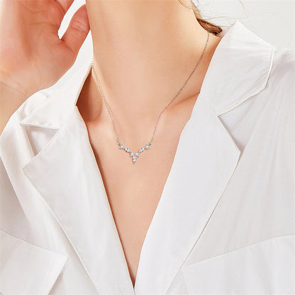 925 Sterling Silver Heart Pendant Necklace with Zirconia - Elegant Chanel-Style Collarbone Chain