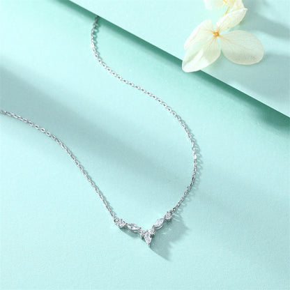 925 Sterling Silver Heart Pendant Necklace with Zirconia - Elegant Chanel-Style Collarbone Chain