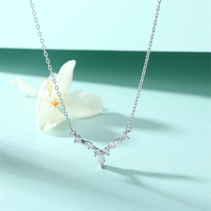 925 Sterling Silver Heart Pendant Necklace with Zirconia - Elegant Chanel-Style Collarbone Chain