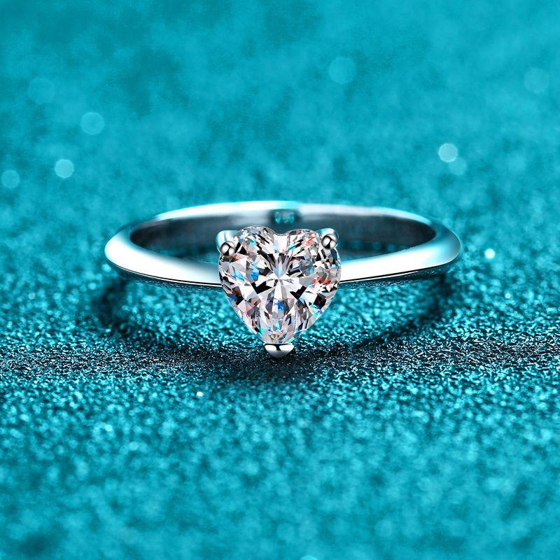 925 Sterling Silver Heart Shaped Moissanite Ring | 1-2ct Unique Security Lock Design