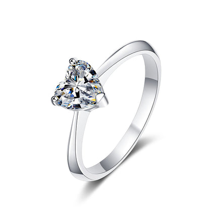 925 Sterling Silver Heart Shaped Moissanite Ring | 1-2ct Unique Security Lock Design