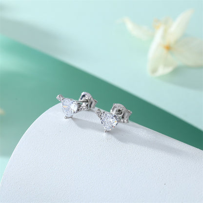 925 Sterling Silver Heart Star Earrings for Women Geometric Full Zircon Stud Earrings White Gold Plated