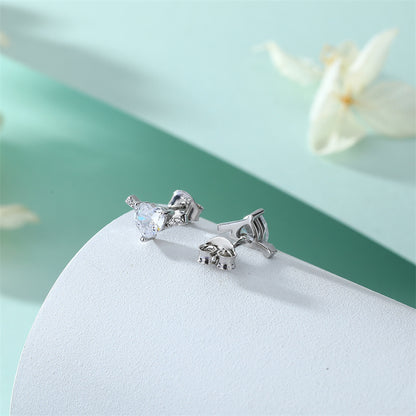 925 Sterling Silver Heart Star Earrings for Women Geometric Full Zircon Stud Earrings White Gold Plated