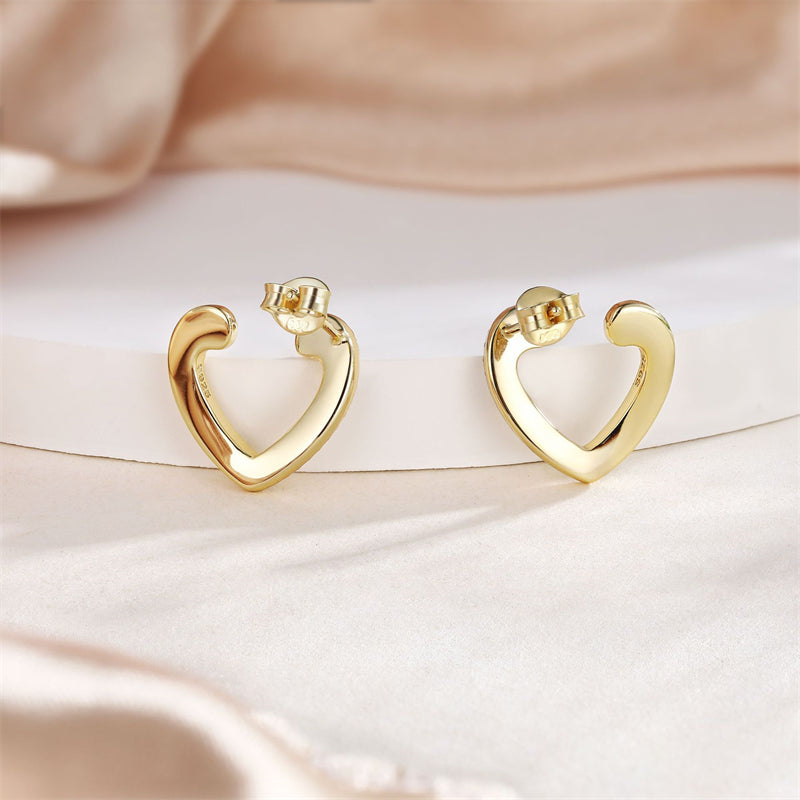 925 Sterling Silver Heart Stud Earrings – Elegant Zircon Love Shape, Minimalist European Style