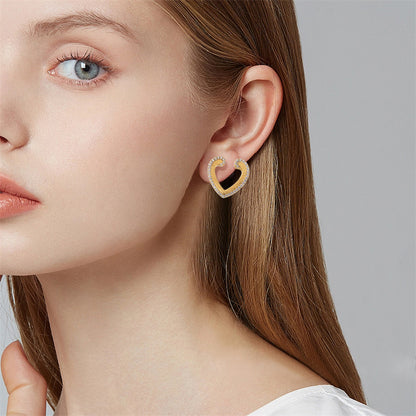 925 Sterling Silver Heart Stud Earrings – Elegant Zircon Love Shape, Minimalist European Style