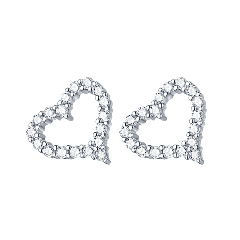 925 Sterling Silver Heart Stud Earrings – Korean-Inspired Rose Gold & White Gold Jewelry