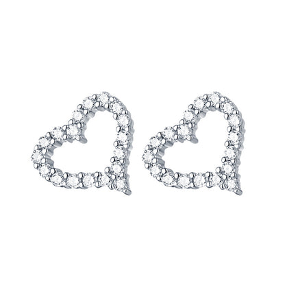 925 Sterling Silver Heart Stud Earrings – Korean-Inspired Rose Gold & White Gold Jewelry