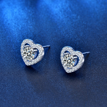925 Sterling Silver Heart Stud Earrings with 0.5ct/1ct Moissanite (8 Hearts & Arrows Cut) - Minimalist Love Jewelry for Women