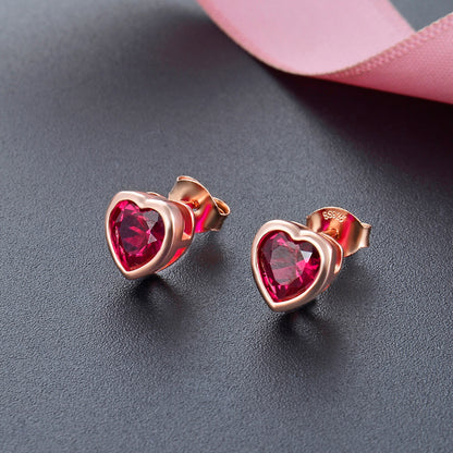 925 Sterling Silver Heart Stud Earrings with Jade - Cute Cartoon Style Earrings for Women with Plastic Backs