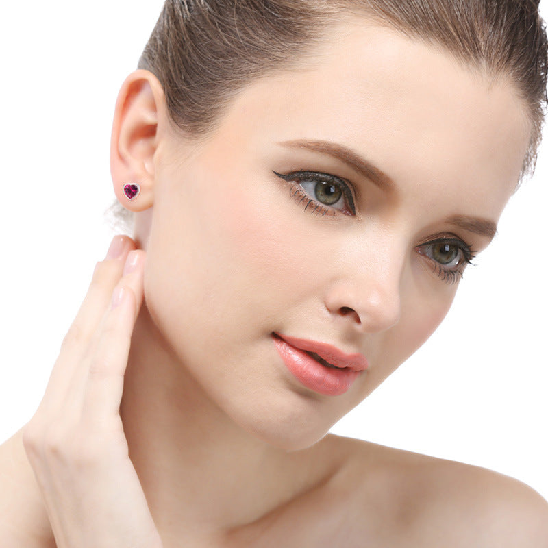 925 Sterling Silver Heart Stud Earrings with Jade - Cute Cartoon Style Earrings for Women with Plastic Backs