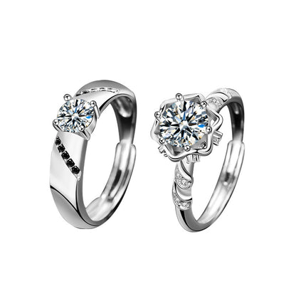 925 Sterling Silver Hexagon Couple Rings His & Hers Adjustable Moissanite Bands (0.5ct & 1ct) White Gold Plated Edgy Love Jewelry