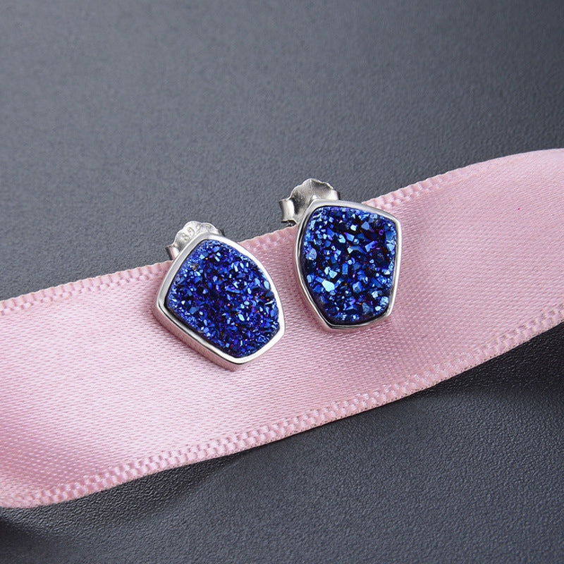 925 Sterling Silver Hexagon Stud Earrings - White Gold Plated Geometric Earrings for Women, Instagram Fashion Jewelry