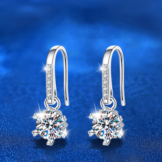 925 Sterling Silver Hexagon Stud Earrings with 1ct Round Moissanite - White Gold Plated Geometric Luxury Jewelry for Women