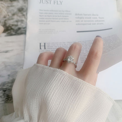 925 Sterling Silver Hexagram Adjustable Ring with 1ct Moissanite - White Gold Plated Minimalist Women's Band