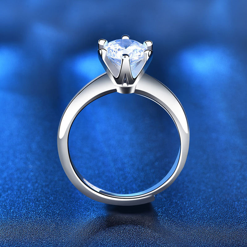 925 Sterling Silver Hexagram Adjustable Ring with 1ct Moissanite - White Gold Plated Minimalist Women's Band
