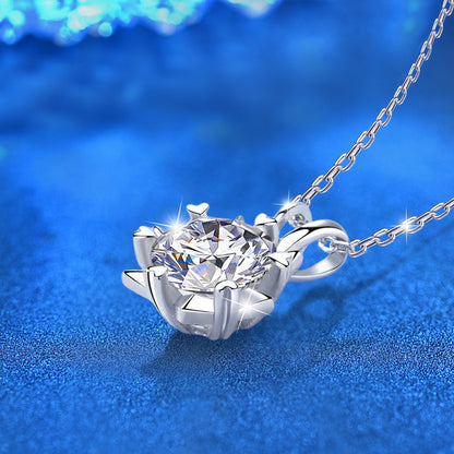 925 Sterling Silver Hexagram Heart Pendant Necklace with 1ct/2ct/3ct Moissanite, in White or Yellow Gold Plating