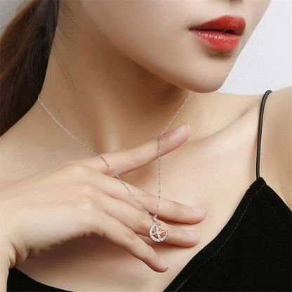 925 Sterling Silver Hexagram Pendant Necklace - Elegant Star & Moon Collarbone Chain