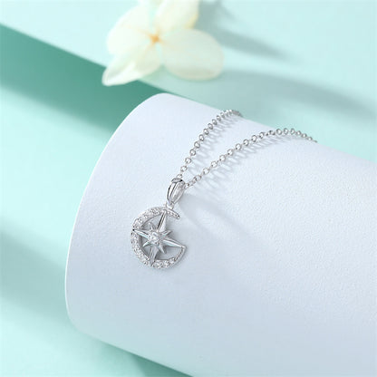 925 Sterling Silver Hexagram Pendant Necklace - Elegant Star & Moon Collarbone Chain