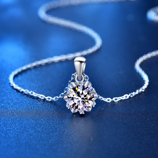 925 Sterling Silver Hexagram Snowflake Necklace with 1ct D Color Moissanite & Adjustable Cross Chain, 0.05µm White Gold Plated/Yellow Gold Plated