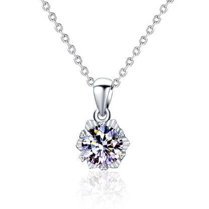 925 Sterling Silver Hexagram Snowflake Necklace with 1ct D Color Moissanite & Adjustable Cross Chain, 0.05µm White Gold Plated/Yellow Gold Plated