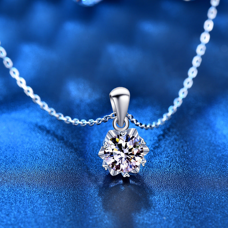 925 Sterling Silver Hexagram Snowflake Necklace with 1ct D Color Moissanite & Adjustable Cross Chain, 0.05µm White Gold Plated/Yellow Gold Plated