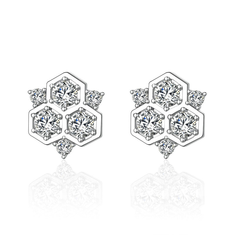 925 Sterling Silver Honeycomb Earrings for Women Geometric Hexagon Stud Earrings with Tassel White Gold Plated