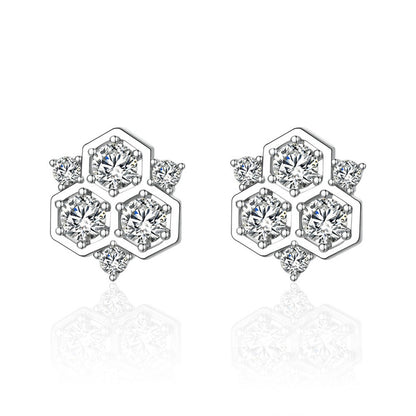 925 Sterling Silver Honeycomb Earrings for Women Geometric Hexagon Stud Earrings with Tassel White Gold Plated