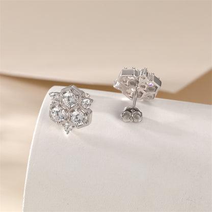 925 Sterling Silver Honeycomb Earrings for Women Geometric Hexagon Stud Earrings with Tassel White Gold Plated