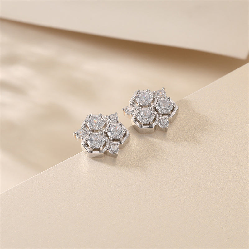 925 Sterling Silver Honeycomb Earrings for Women Geometric Hexagon Stud Earrings with Tassel White Gold Plated