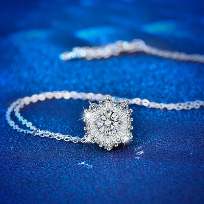 925 Sterling Silver Ice Crystal Pendant Necklace with 1ct Moissanite Cross Chain Women's Rhodium Plated Jewelry