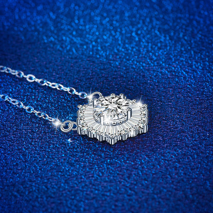 925 Sterling Silver Ice Crystal Pendant Necklace with 1ct Moissanite Cross Chain Women's Rhodium Plated Jewelry