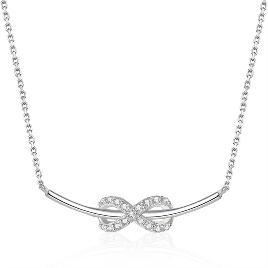 925 Sterling Silver Infinity Bow Pendant Necklace - Elegant Love Knot Collarbone Chain