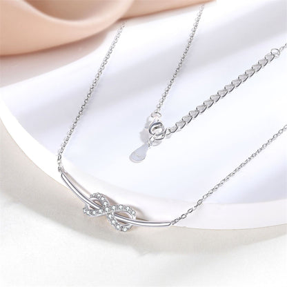925 Sterling Silver Infinity Bow Pendant Necklace - Elegant Love Knot Collarbone Chain