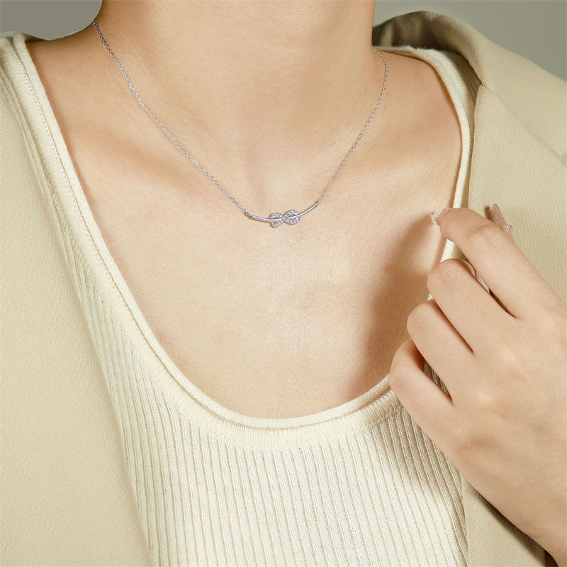 925 Sterling Silver Infinity Bow Pendant Necklace - Elegant Love Knot Collarbone Chain
