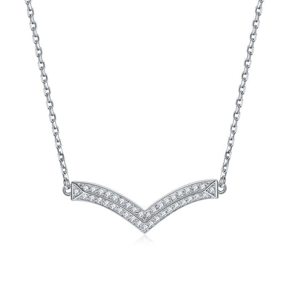 925 Sterling Silver Initial Necklace - Modern V-Shaped Pendant Design