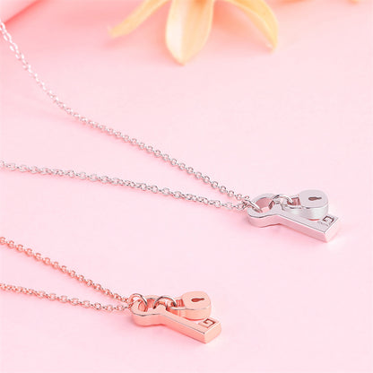 925 Sterling Silver Key & Lock Pendant Necklace - Romantic Symbolic Jewelry